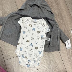 Carter's Gray Hoodie and White Animal Onesie Set